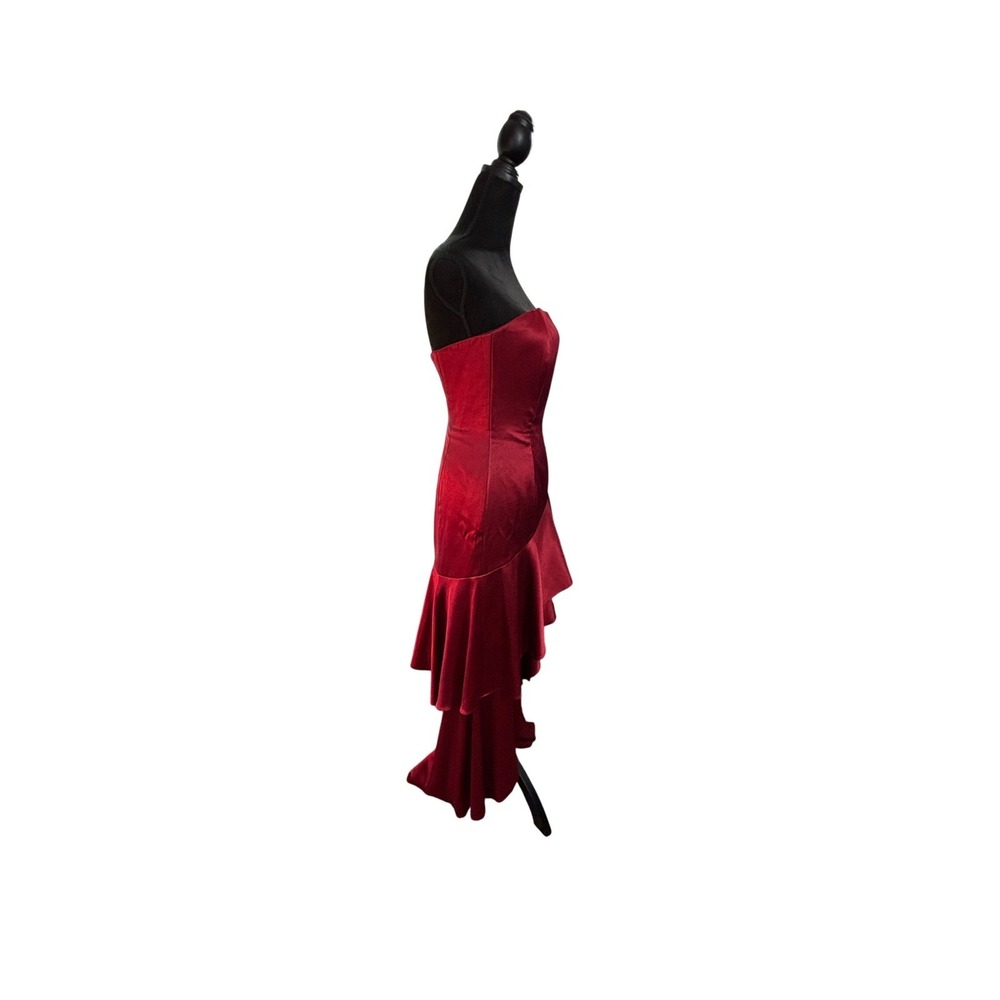 Alice + Olivia Ruby Red Satin Strapless High-Low Ruffle Gown Dress Size‎ 4 - Picture 6 of 16